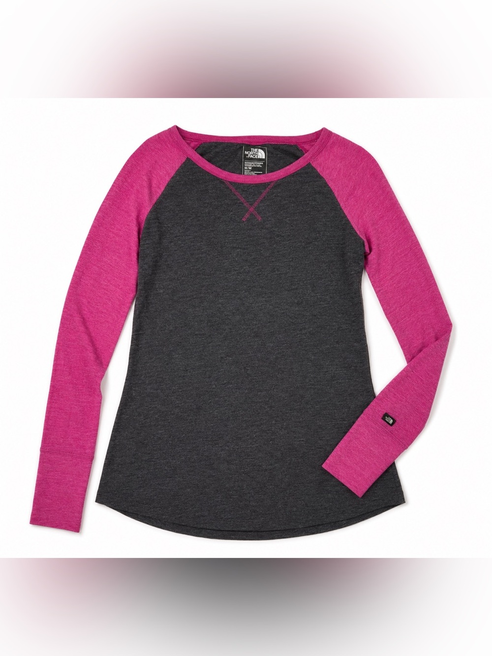 The North Face Women’s M Slim Fit Long Sleeve Raglan Shirt Pink Gray